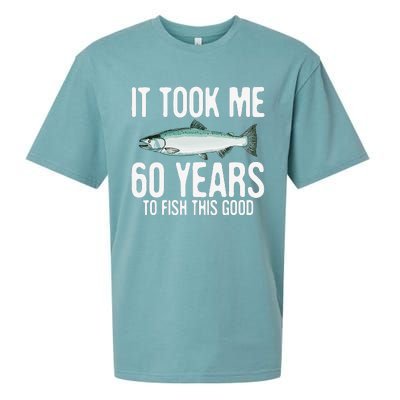 Funny Chinook Salmon Fishing 60th Birthday 60 Years To Fish Sueded Cloud Jersey T-Shirt