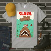 Funny Christmas Santa Claus Shark Attack Gingerbread Man Tall T-Shirt