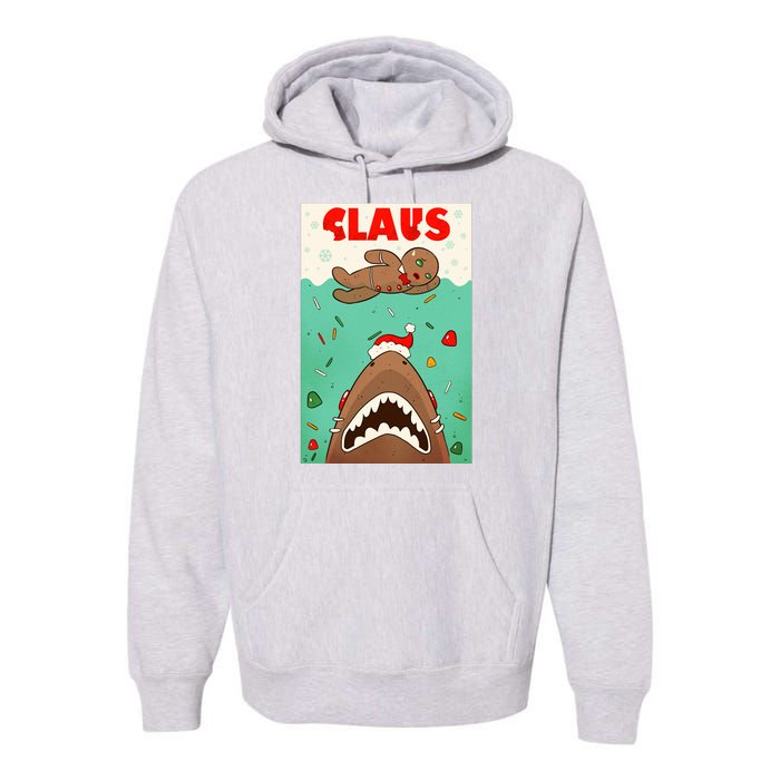 Funny Christmas Santa Claus Shark Attack Gingerbread Man Premium Hoodie