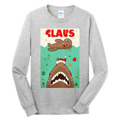 Funny Christmas Santa Claus Shark Attack Gingerbread Man Tall Long Sleeve T-Shirt