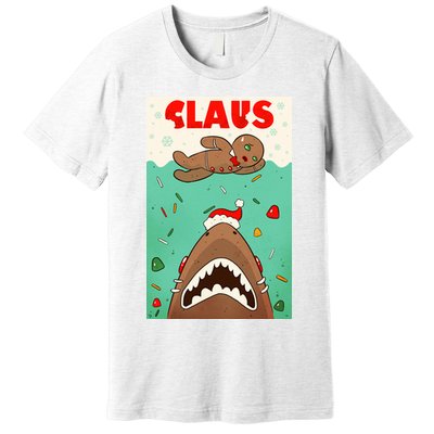 Funny Christmas Santa Claus Shark Attack Gingerbread Man Premium T-Shirt