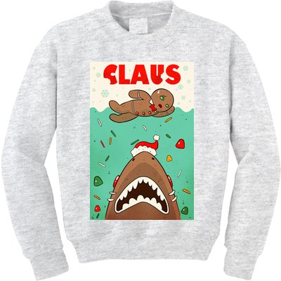 Funny Christmas Santa Claus Shark Attack Gingerbread Man Kids Sweatshirt