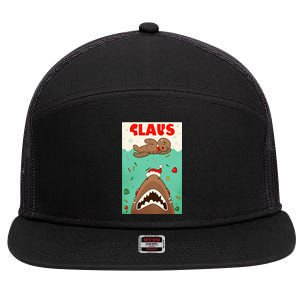 Funny Christmas Santa Claus Shark Attack Gingerbread Man 7 Panel Mesh Trucker Snapback Hat