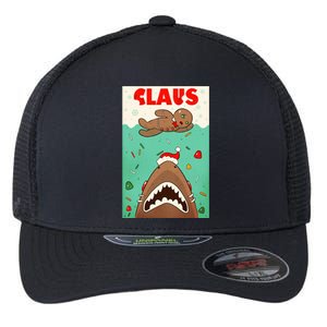 Funny Christmas Santa Claus Shark Attack Gingerbread Man Flexfit Unipanel Trucker Cap