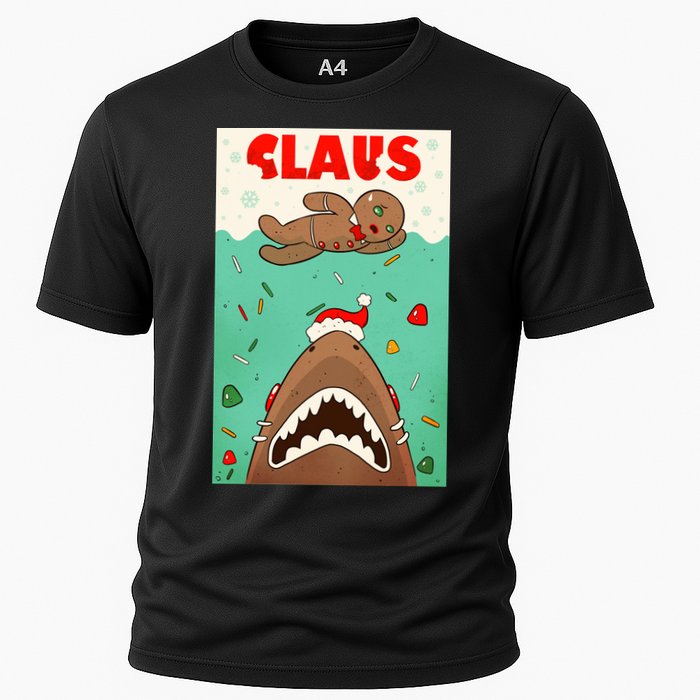 Funny Christmas Santa Claus Shark Attack Gingerbread Man Cooling Performance Crew T-Shirt