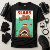 Funny Christmas Santa Claus Shark Attack Gingerbread Man Cooling Performance Crew T-Shirt