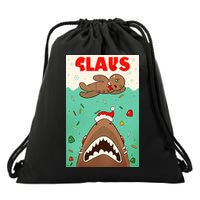 Funny Christmas Santa Claus Shark Attack Gingerbread Man Drawstring Bag