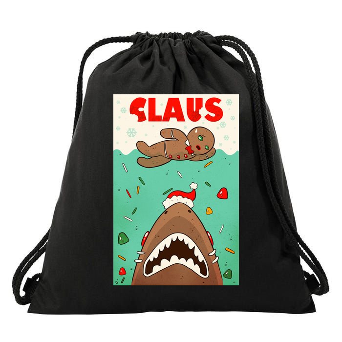 Funny Christmas Santa Claus Shark Attack Gingerbread Man Drawstring Bag