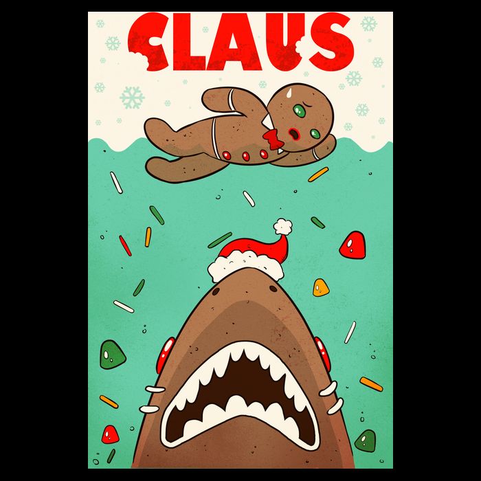 Funny Christmas Santa Claus Shark Attack Gingerbread Man Drawstring Bag