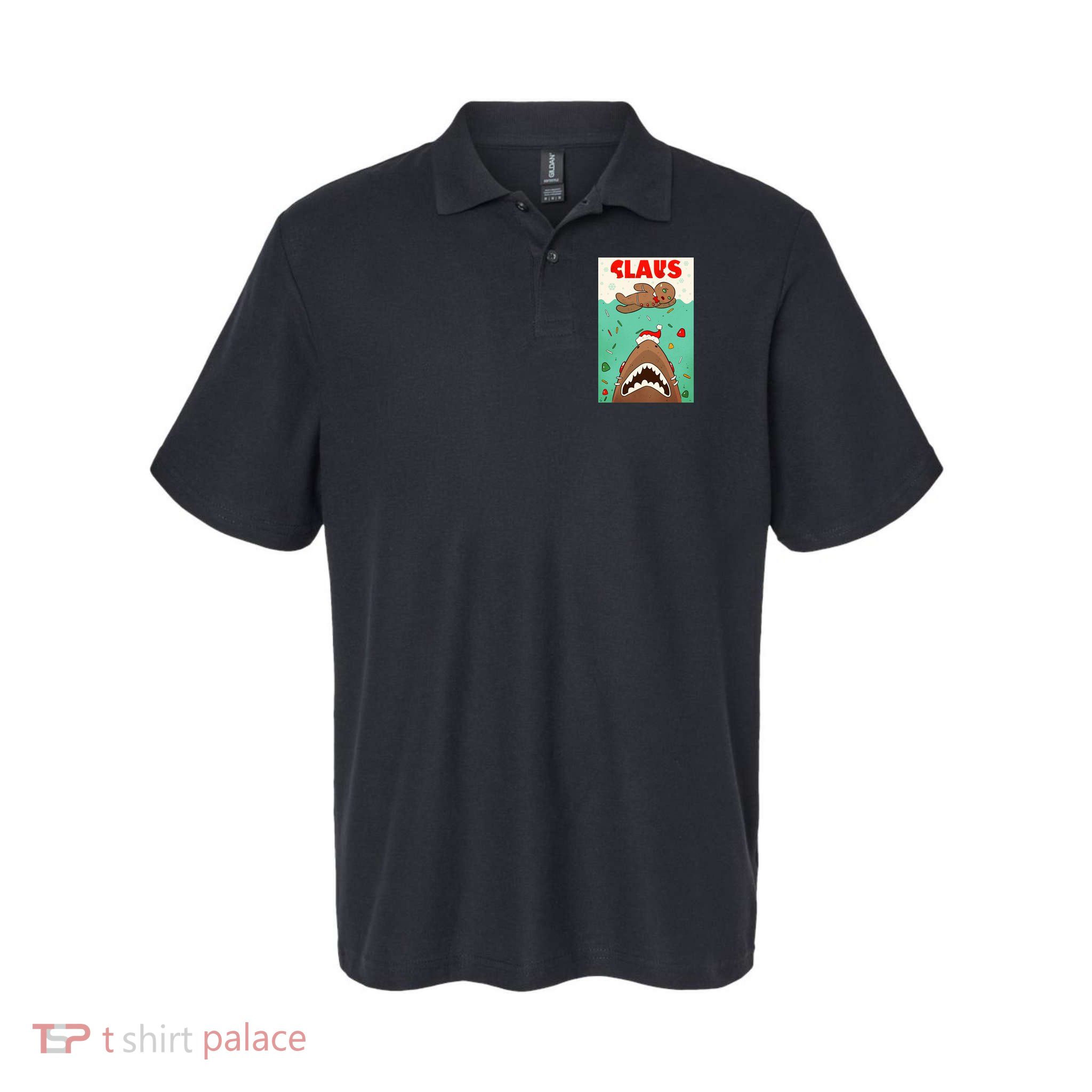 Funny Christmas Santa Claus Shark Attack Gingerbread Man Polo