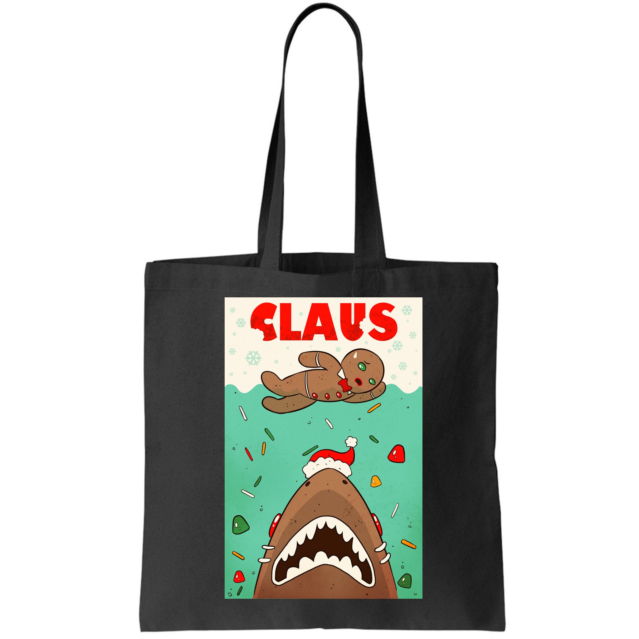 Funny Christmas Santa Claus Shark Attack Gingerbread Man Bag