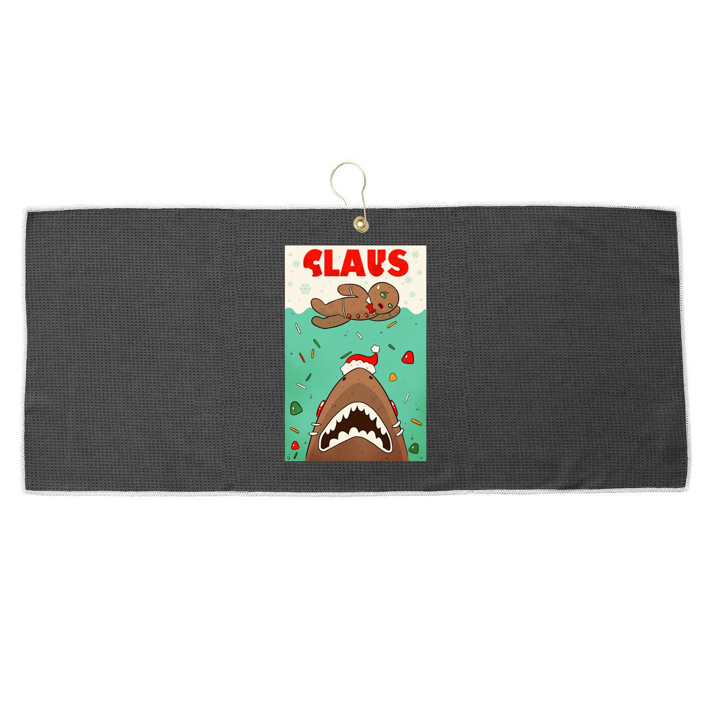 Funny Christmas Santa Claus Shark Attack Gingerbread Man Large Microfiber Waffle Golf Towel