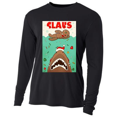 Funny Christmas Santa Claus Shark Attack Gingerbread Man Cooling Performance Long Sleeve Crew
