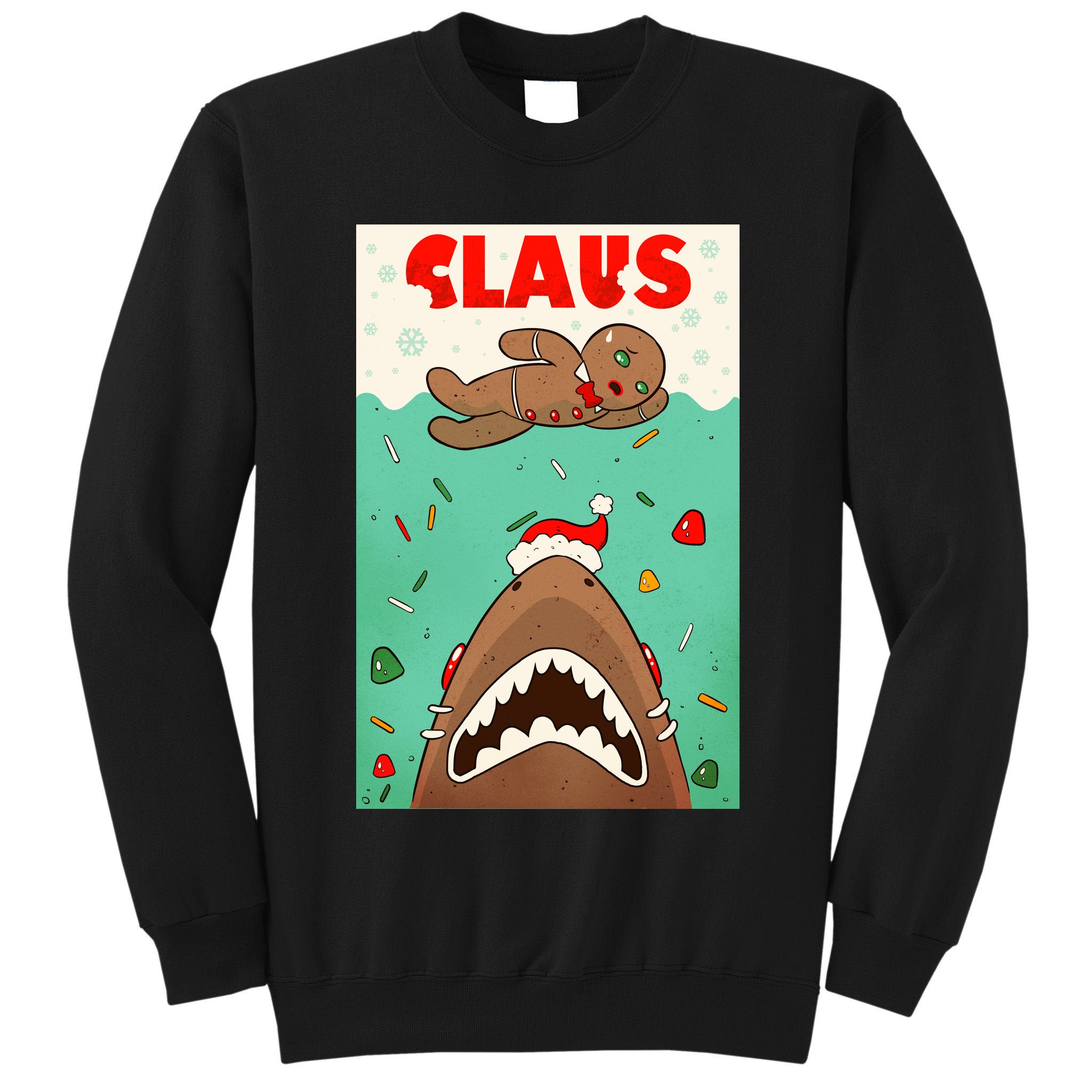 Funny Christmas Santa Claus Shark Attack Gingerbread Man Tall Sweatshirt