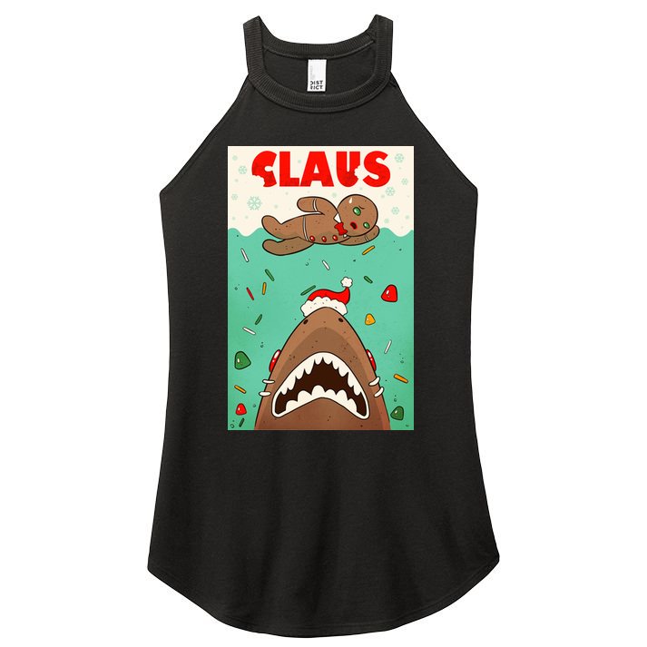 Funny Christmas Santa Claus Shark Attack Gingerbread Man Women's Perfect Tri Rocker Tank