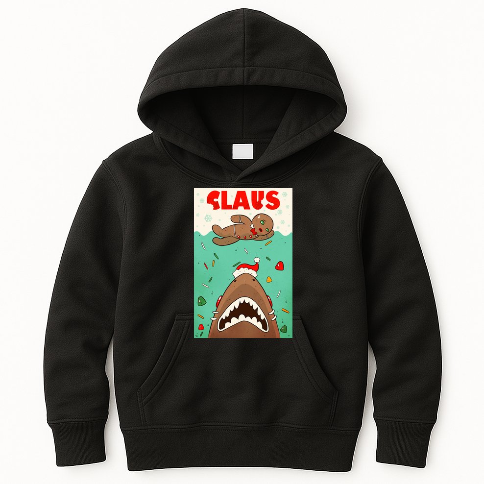 Funny Christmas Santa Claus Shark Attack Gingerbread Man Kids Hoodie