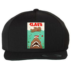 Funny Christmas Santa Claus Shark Attack Gingerbread Man Wool Snapback Cap