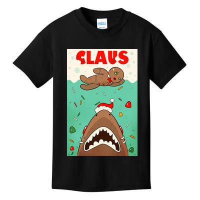 Funny Christmas Santa Claus Shark Attack Gingerbread Man Kids T-Shirt