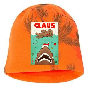 Funny Christmas Santa Claus Shark Attack Gingerbread Man Kati - Camo Knit Beanie