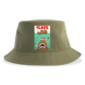 Funny Christmas Santa Claus Shark Attack Gingerbread Man Sustainable Bucket Hat