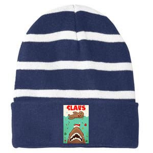 Funny Christmas Santa Claus Shark Attack Gingerbread Man Striped Beanie with Solid Band