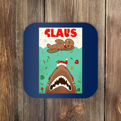 Funny Christmas Santa Claus Shark Attack Gingerbread Man Coaster