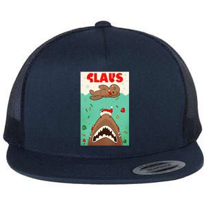 Funny Christmas Santa Claus Shark Attack Gingerbread Man Flat Bill Trucker Hat