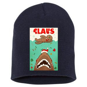 Funny Christmas Santa Claus Shark Attack Gingerbread Man Short Acrylic Beanie