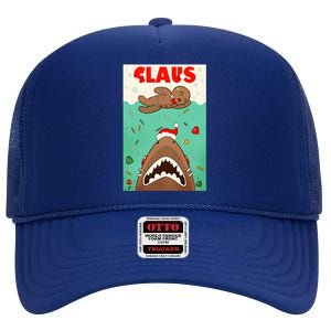 Funny Christmas Santa Claus Shark Attack Gingerbread Man High Crown Mesh Back Trucker Hat