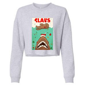 Funny Christmas Santa Claus Shark Attack Gingerbread Man Cropped Pullover Crew