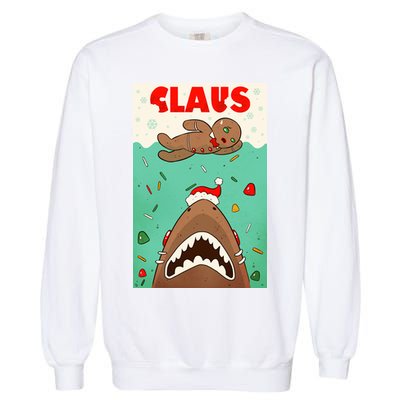 Funny Christmas Santa Claus Shark Attack Gingerbread Man Garment-Dyed Sweatshirt