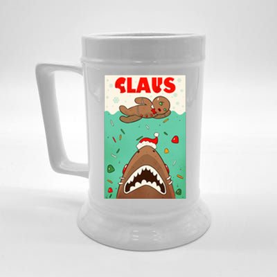 Funny Christmas Santa Claus Shark Attack Gingerbread Man Beer Stein