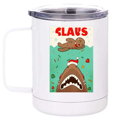 Funny Christmas Santa Claus Shark Attack Gingerbread Man 12 oz Stainless Steel Tumbler Cup