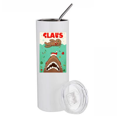 Funny Christmas Santa Claus Shark Attack Gingerbread Man Stainless Steel Tumbler