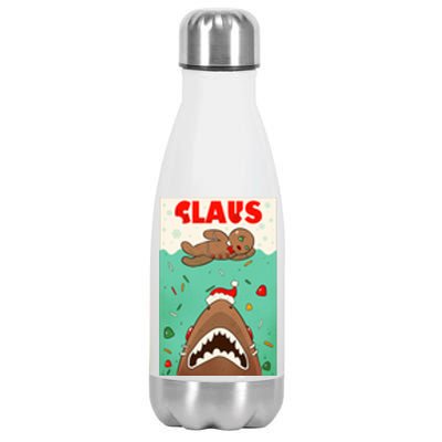 Funny Christmas Santa Claus Shark Attack Gingerbread Man Stainless Steel Insulated Water Bottle