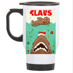 Funny Christmas Santa Claus Shark Attack Gingerbread Man Stainless Steel Travel Mug