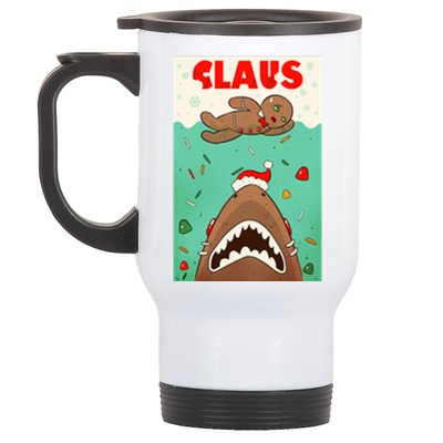 Funny Christmas Santa Claus Shark Attack Gingerbread Man Stainless Steel Travel Mug