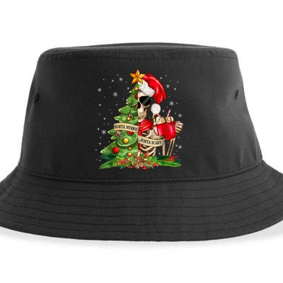 Funny Christmas Sorta Merry Sorta Scary Skeleton Xmas Tree Sustainable Bucket Hat