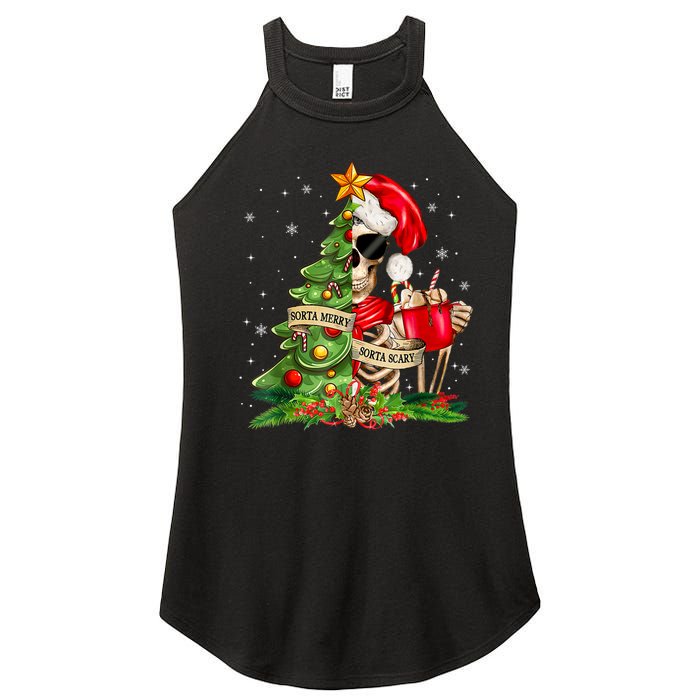 Funny Christmas Sorta Merry Sorta Scary Skeleton Xmas Tree Women’s Perfect Tri Rocker Tank