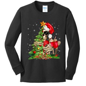 Funny Christmas Sorta Merry Sorta Scary Skeleton Xmas Tree Kids Long Sleeve Shirt