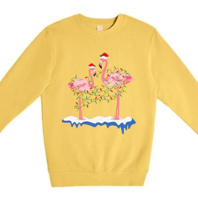 Flamingo Christmas Santa Hat Christmas Lights Flamingo Lover Premium Crewneck Sweatshirt