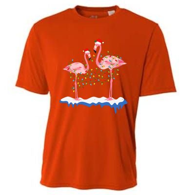 Flamingo Christmas Santa Hat Christmas Lights Flamingo Lover Cooling Performance Crew T-Shirt