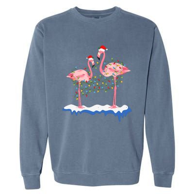 Flamingo Christmas Santa Hat Christmas Lights Flamingo Lover Garment-Dyed Sweatshirt