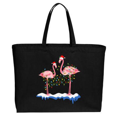 Flamingo Christmas Santa Hat Christmas Lights Flamingo Lover Cotton Canvas Jumbo Tote