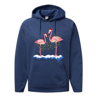 Flamingo Christmas Santa Hat Christmas Lights Flamingo Lover Performance Fleece Hoodie