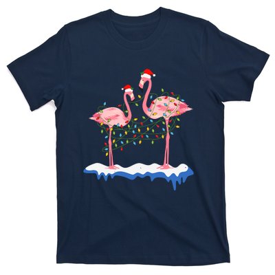 Flamingo Christmas Santa Hat Christmas Lights Flamingo Lover T-Shirt