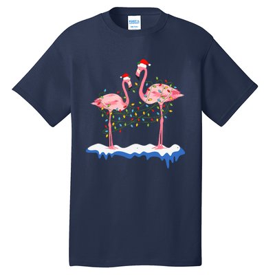 Flamingo Christmas Santa Hat Christmas Lights Flamingo Lover Tall T-Shirt