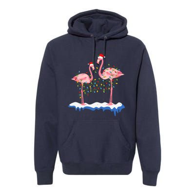 Flamingo Christmas Santa Hat Christmas Lights Flamingo Lover Premium Hoodie