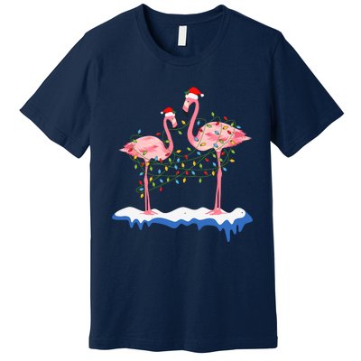 Flamingo Christmas Santa Hat Christmas Lights Flamingo Lover Premium T-Shirt