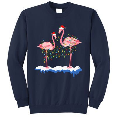 Flamingo Christmas Santa Hat Christmas Lights Flamingo Lover Tall Sweatshirt